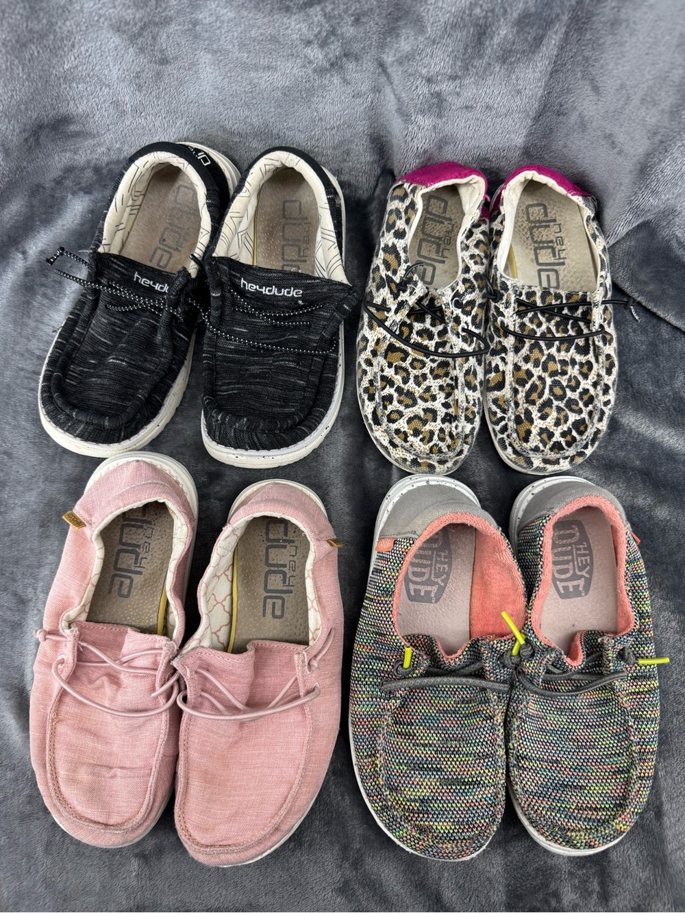 Girls Lot of Hey Dude Wendy Wally Pink Black Cheetah Slip On Shoe Size 13 Y1 Y2